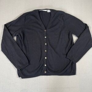 Chaus Silk Cashmere Cardigan Sweater Womens Medium navy V-Neck Button Front Knit